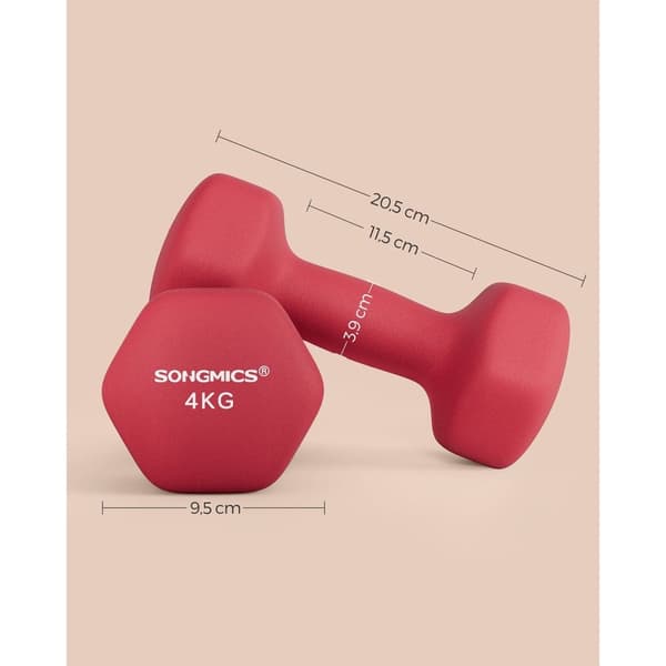 Rootz neoprenbelagda hantlar Set - Röda gjutjärnsvikter - Par handvikter - Halkfritt grepp - Kompakt storlek - 20,5 cm x 9,5 cm - 4 kg x 2 - Hemgymutr