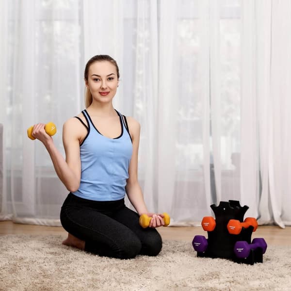 Rootz Home Gym Hantelset - Fria vikter - Styrketräning - Gjutjärn med vinyl - 6 hantlar + Stativ - 2 kg x 1 kg, 1,5 kg, 2 kg
