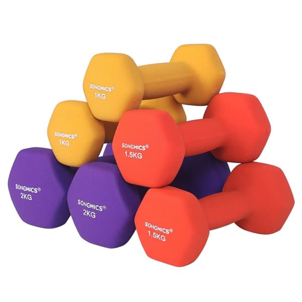 Rootz Home Gym Hantelset - Fria vikter - Styrketräning - Gjutjärn med vinyl - 6 hantlar + Stativ - 2 kg x 1 kg, 1,5 kg, 2 kg