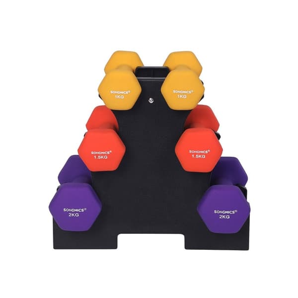 Rootz Home Gym Hantelset - Fria vikter - Styrketräning - Gjutjärn med vinyl - 6 hantlar + Stativ - 2 kg x 1 kg, 1,5 kg, 2 kg