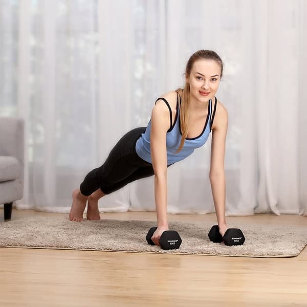 Rootz sekskantede håndvægtesæt - Vinylcoatede vægte - Pladsbesparende - Ergonomisk håndtag - til yoga, aerobic - 8 farvemuligheder - 2 kg x 2 - 5 kg x