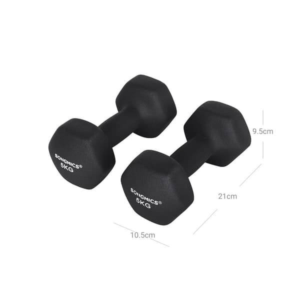 Rootz sekskantede håndvægtesæt - Vinylcoatede vægte - Pladsbesparende - Ergonomisk håndtag - til yoga, aerobic - 8 farvemuligheder - 2 kg x 2 - 5 kg x