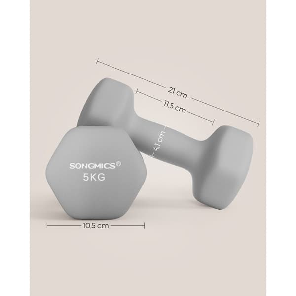 Rootz neopren håndvægte sæt - Grå - Støbejern - 5 kg par - Ergonomisk greb - 21 cm x 10 cm - 11,5 cm x 4,1 cm