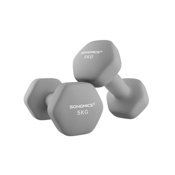 Rootz neopren håndvægte sæt - Grå - Støbejern - 5 kg par - Ergonomisk greb - 21 cm x 10 cm - 11,5 cm x 4,1 cm