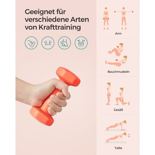Rootz-pari 2kg neopreenipäällysteisiä käsipainoja - Oranssit käsipainot - Valurauta - Voimaharjoittelu - 13,5 cm x 6,5 cm - 9 cm Kahva - 2 x 1 kg