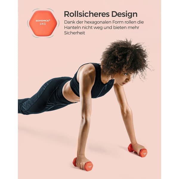 Rootz-pari 2kg neopreenipäällysteisiä käsipainoja - Oranssit käsipainot - Valurauta - Voimaharjoittelu - 13,5 cm x 6,5 cm - 9 cm Kahva - 2 x 1 kg