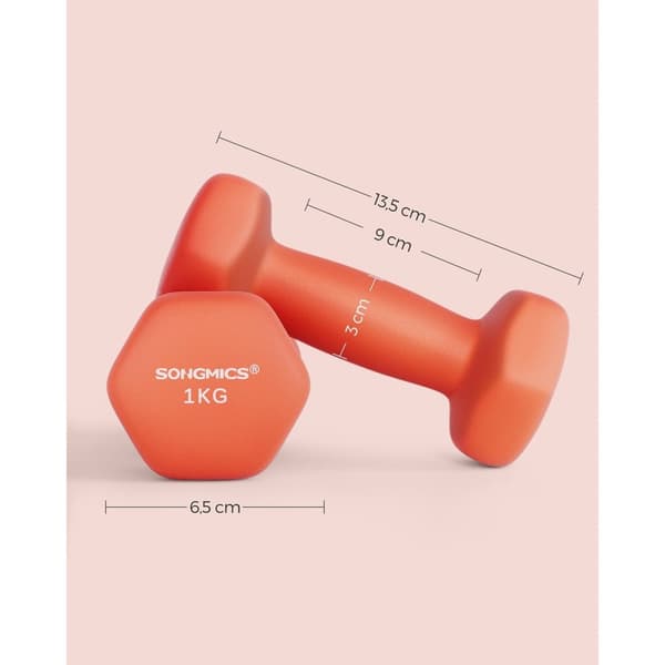 Rootz-pari 2kg neopreenipäällysteisiä käsipainoja - Oranssit käsipainot - Valurauta - Voimaharjoittelu - 13,5 cm x 6,5 cm - 9 cm Kahva - 2 x 1 kg