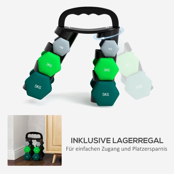 Rootz -håndvægtssæt med rack - Vægtsæt - Fitnessvægte - Rumbesparende - håndvægt: 14x6x6, 19.5x8.5x8.5, 22x9.7x9.7cm - Rack: 42x10x30cm