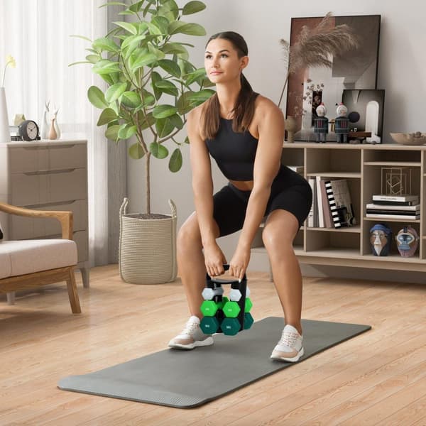 Rootz -håndvægtssæt med rack - Vægtsæt - Fitnessvægte - Rumbesparende - håndvægt: 14x6x6, 19.5x8.5x8.5, 22x9.7x9.7cm - Rack: 42x10x30cm