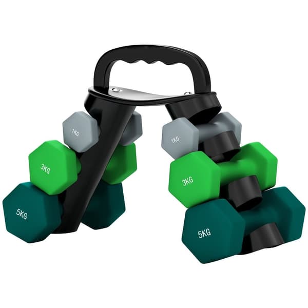 Rootz -håndvægtssæt med rack - Vægtsæt - Fitnessvægte - Rumbesparende - håndvægt: 14x6x6, 19.5x8.5x8.5, 22x9.7x9.7cm - Rack: 42x10x30cm