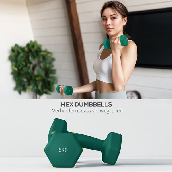 Rootz håndvægt sæt med rack - vægte - fitnessudstyr - hexagonal design - pladsbesparende - 3 kg til 5 kg - håndvægt 18x8x8 cm, rack 42x10x30cm