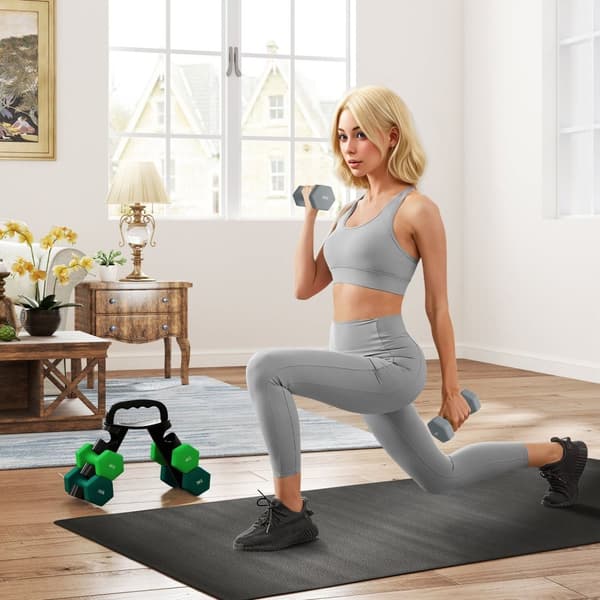 Rootz håndvægt sæt med rack - vægte - fitnessudstyr - hexagonal design - pladsbesparende - 3 kg til 5 kg - håndvægt 18x8x8 cm, rack 42x10x30cm