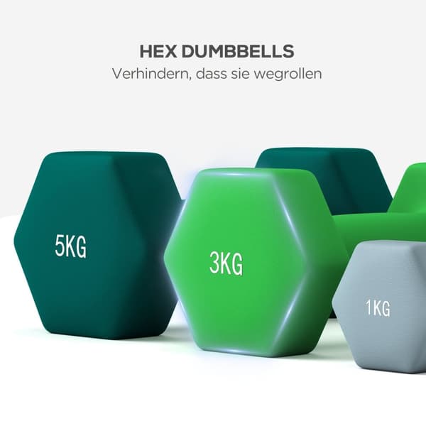 Rootz -håndvægtssæt med rack - Fitnessvægte - Træningsvægte - Anti -rulle -design - 34W x 10d x 34H cm