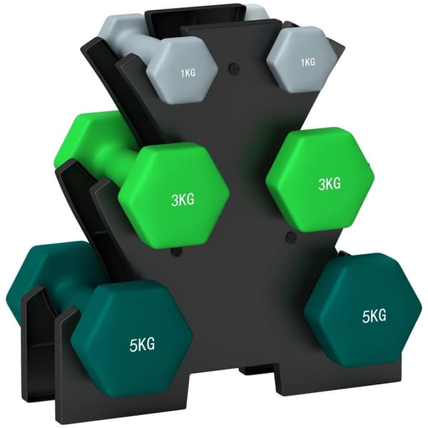 Rootz -håndvægtssæt med rack - Fitnessvægte - Træningsvægte - Anti -rulle -design - 34W x 10d x 34H cm