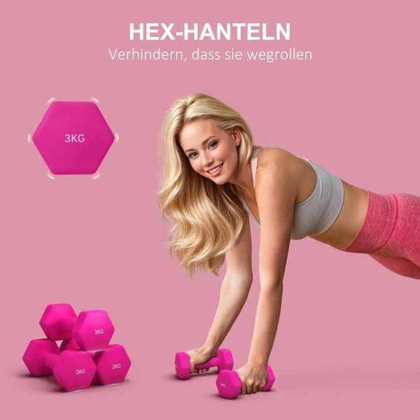 Rootz 2 x 3 kg hanteluppsättning - Handvikter - Träningsvikter - golvvänlig - 18x8x8cm - hexagonal design - icke -halkhandtag - rosa