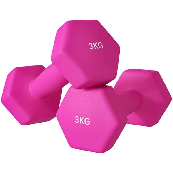 Rootz 2 x 3 kg hanteluppsättning - Handvikter - Träningsvikter - golvvänlig - 18x8x8cm - hexagonal design - icke -halkhandtag - rosa