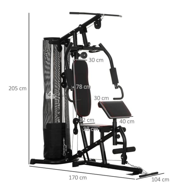 Multifunktionel Fitness Station, 170x104x205 cm, Sort