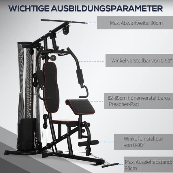 Multifunktionel Fitness Station, 170x104x205 cm, Sort