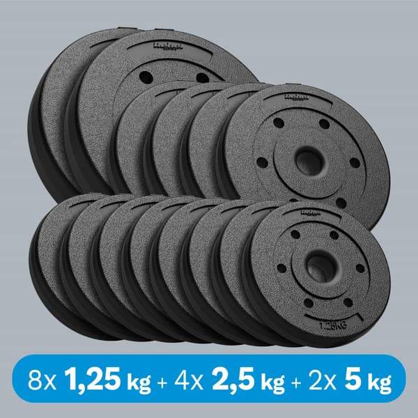 Bitumikuormasarja 30kg (8x1,25kg + 4x2,5kg + 2x5kg), reikä 31mm, REBEL ACTIVE