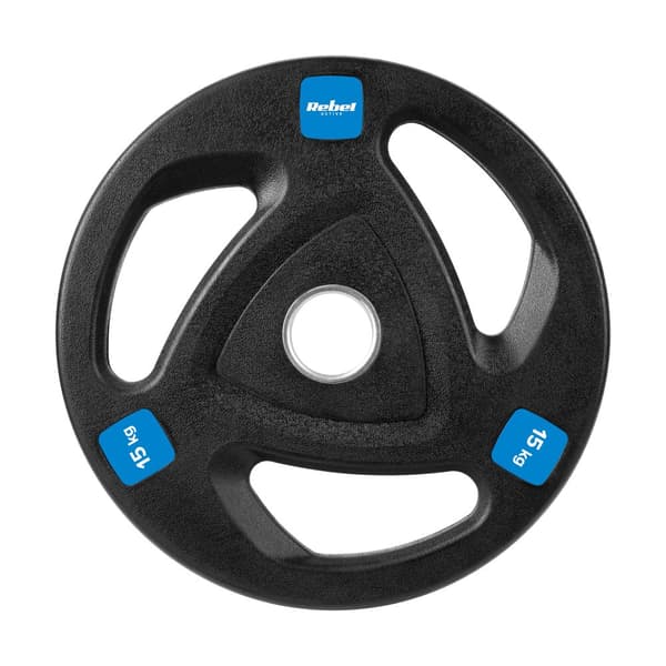 Sæt med gummibelagte støbejernsvægte 2x15 kg, olympisk åbning 51 mm, REBEL ACTIVE