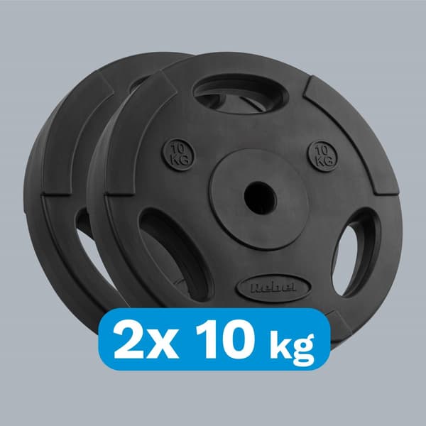 Set med bitumenvikter 2x10kg, hål 31mm, platta med handtag, REBEL ACTIVE