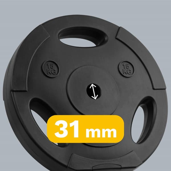 Set med bitumenvikter 2x15kg, hål 31mm, platta med handtag, REBEL ACTIVE