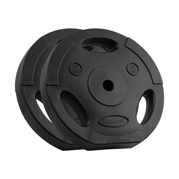 Set med bitumenvikter 2x15kg, hål 31mm, platta med handtag, REBEL ACTIVE