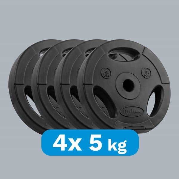 Sæt med bitumenvægte 4x5kg, hul 31mm, plade med håndtag, REBEL ACTIVE