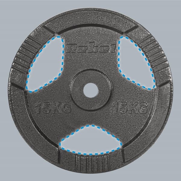 Sarja valurautapainoja 2x15kg, reikä 31mm, levy kahvoilla, REBEL ACTIVE