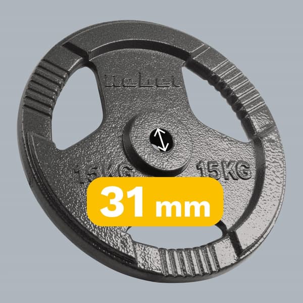 Sarja valurautapainoja 2x15kg, reikä 31mm, levy kahvoilla, REBEL ACTIVE