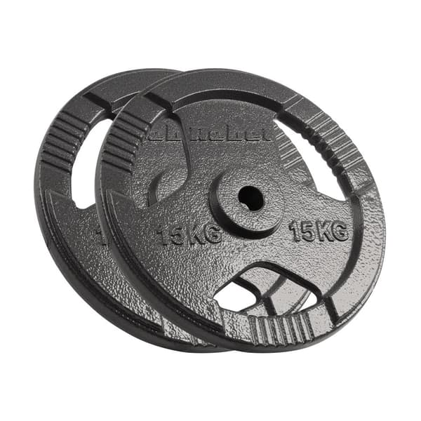 Set med gjutjärnsvikter 2x15kg, hål 31mm, plåt med handtag, REBEL ACTIVE