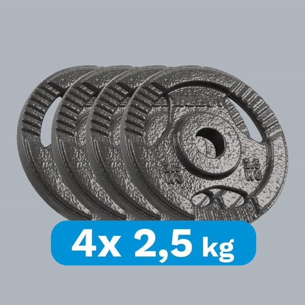 Gjutjärnsviktset 4x2,5kg, 31mm hål, platta med handtag, REBEL ACTIVE