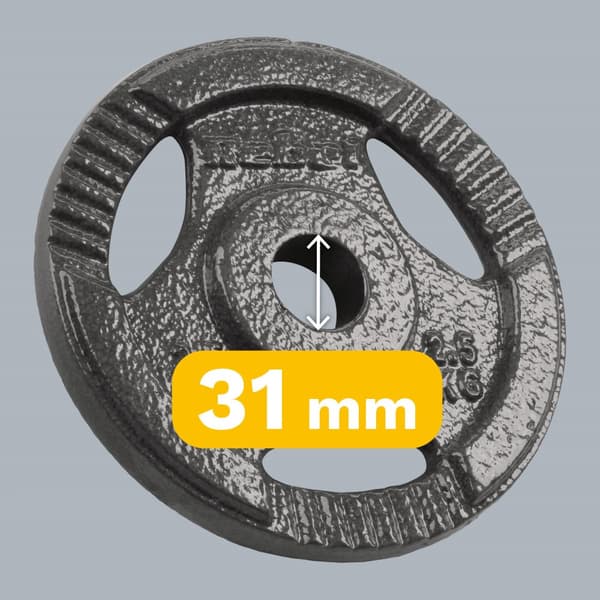 Gjutjärnsviktset 4x2,5kg, 31mm hål, platta med handtag, REBEL ACTIVE