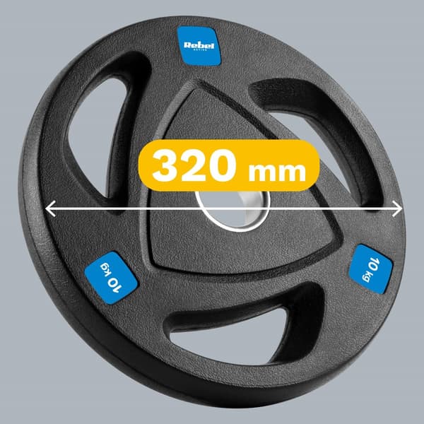 Valurautaiset kumiset painot 2x10kg, olympiareikä 51mm, REBEL ACTIVE