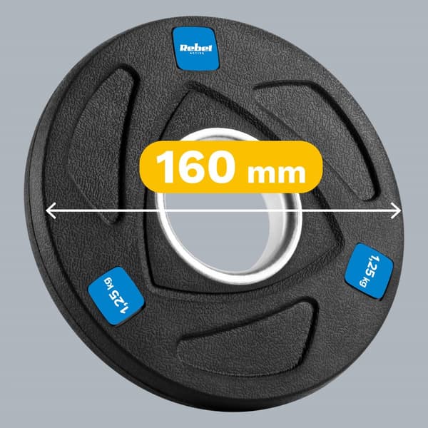 Sæt med gummibelagte støbejernsvægte 4x1,25 kg, olympisk hul 51 mm, REBEL ACTIVE