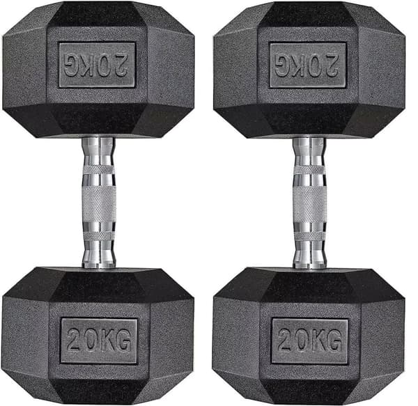 Hexagon Dumbbell Set, Gummibyggnad, Flera Viktalternativ,20 kg x 2 st