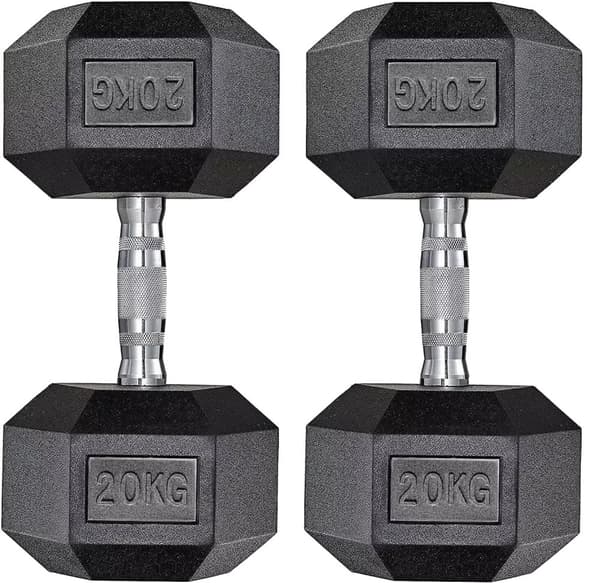 Hexagon Dumbbell Set, Gummibyggnad, Flera Viktalternativ,20 kg x 2 st