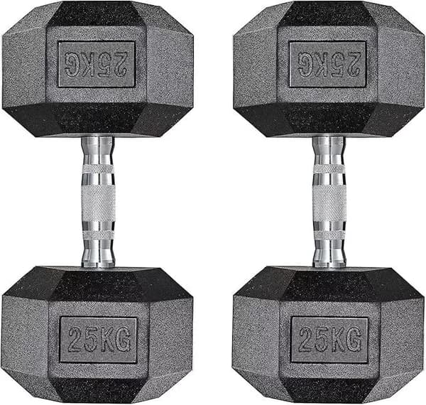 Kuusikulmainen käsipainosetti, kumirakenne, useita painovaihtoehtoja,25kg x 2kpl