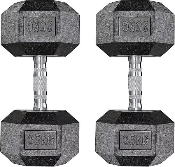 Kuusikulmainen käsipainosetti, kumirakenne, useita painovaihtoehtoja,25kg x 2kpl
