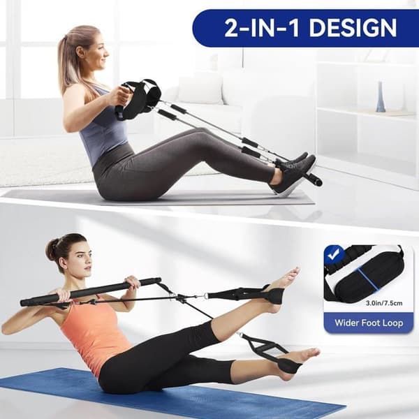 AGPTEK Resistance Bands Pilates Bar med 4 elastiska motståndsband 20/40lbs eller 30/40lbs för Fitness Yoga Squat