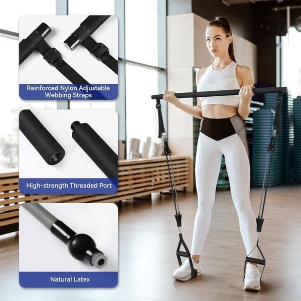 AGPTEK Resistance Bands Pilates Bar med 4 elastiska motståndsband 20/40lbs eller 30/40lbs för Fitness Yoga Squat