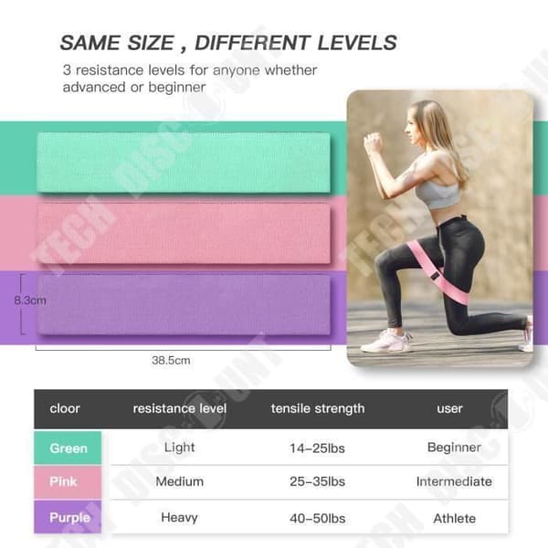 TD® Fitness Elastiskt Band, Resistance Band 3 Styrkenivåer, Träningshöftband för män eller kvinnor Yoga, Pilates