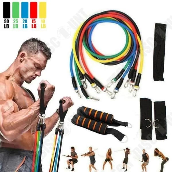 TD® Fitness Tillbehör - Styrketräning, 11-delade Latex Resistance Bands Workout Yoga Träning - Typ Röd 20LB
