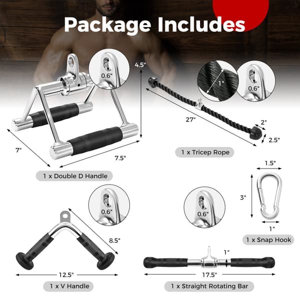 Gym Attachment Set, 4-delars kabelmaskin, svart och silver