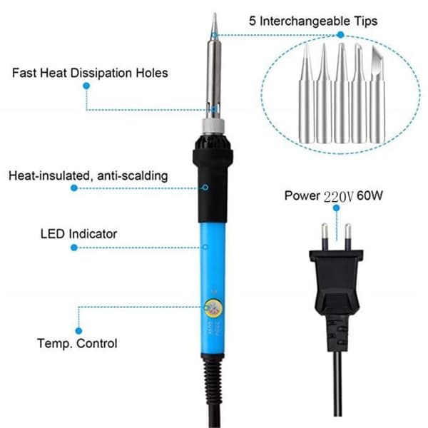 Lödkolv komplett kit Strykjärn Elektroniskt lödverktyg 60W justerbar temperaturmodul 389