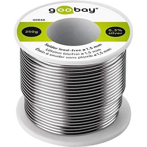 Goobay 40848 Lödtråd utan bly Ø 1,5 mm, 250 g lödtenn av märket med en silverhalt (Ag) på 0,3% - 40848