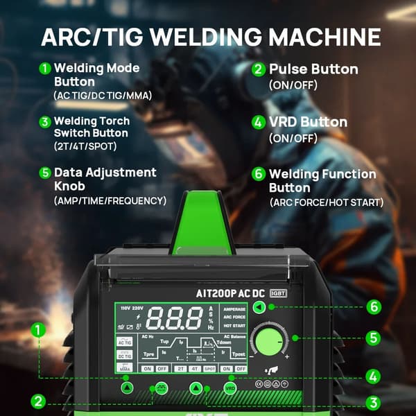 200A AC DC ARC MMA/TIG multifunktionell svetsmaskin med flera tillbehör, puls aluminiumsvetsare
