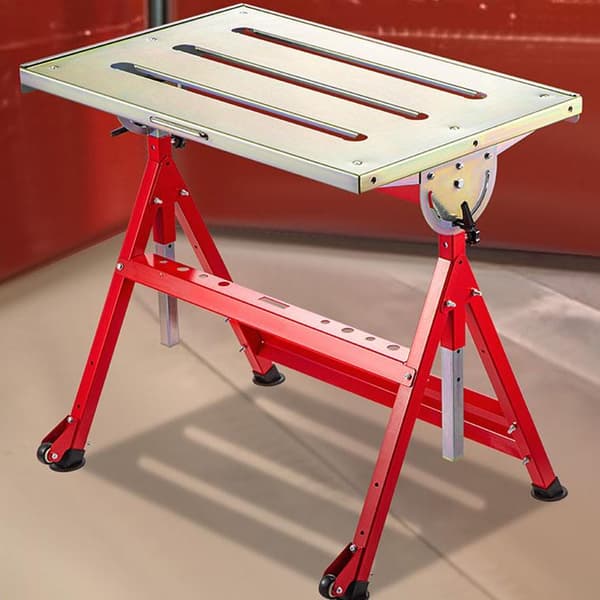 36x24 tum 295kg lastkapacitet bärbart hopfällbart stålsvetsbord med 3 spår och 3 styrskenor, stor arbetsyta, 4 justerbara höjder, 3 justerbara vinklar