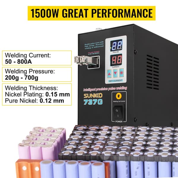 Punktsvejser til 18650 Litium Batteripakke - 1500W LED Belysning, Dobbelt Digital Display & Dobbelt Puls Svejsemaskine
