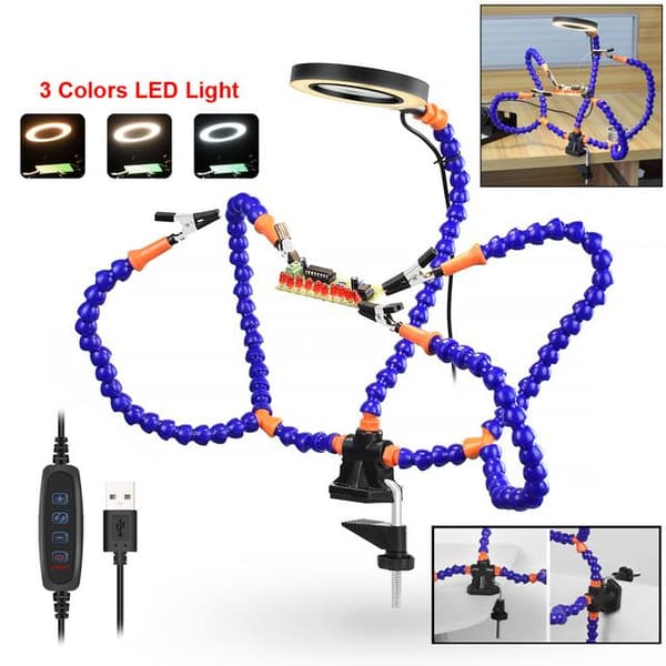flexibel arm svetsfäste med 3X förstoringsglas med LED-ljus, svetshjälphand, bra stabilitet, bred applikation